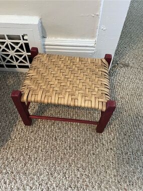 Handmade Woven Rush Footstool by Local Artisan | Solid Wood Boho Accent Stool